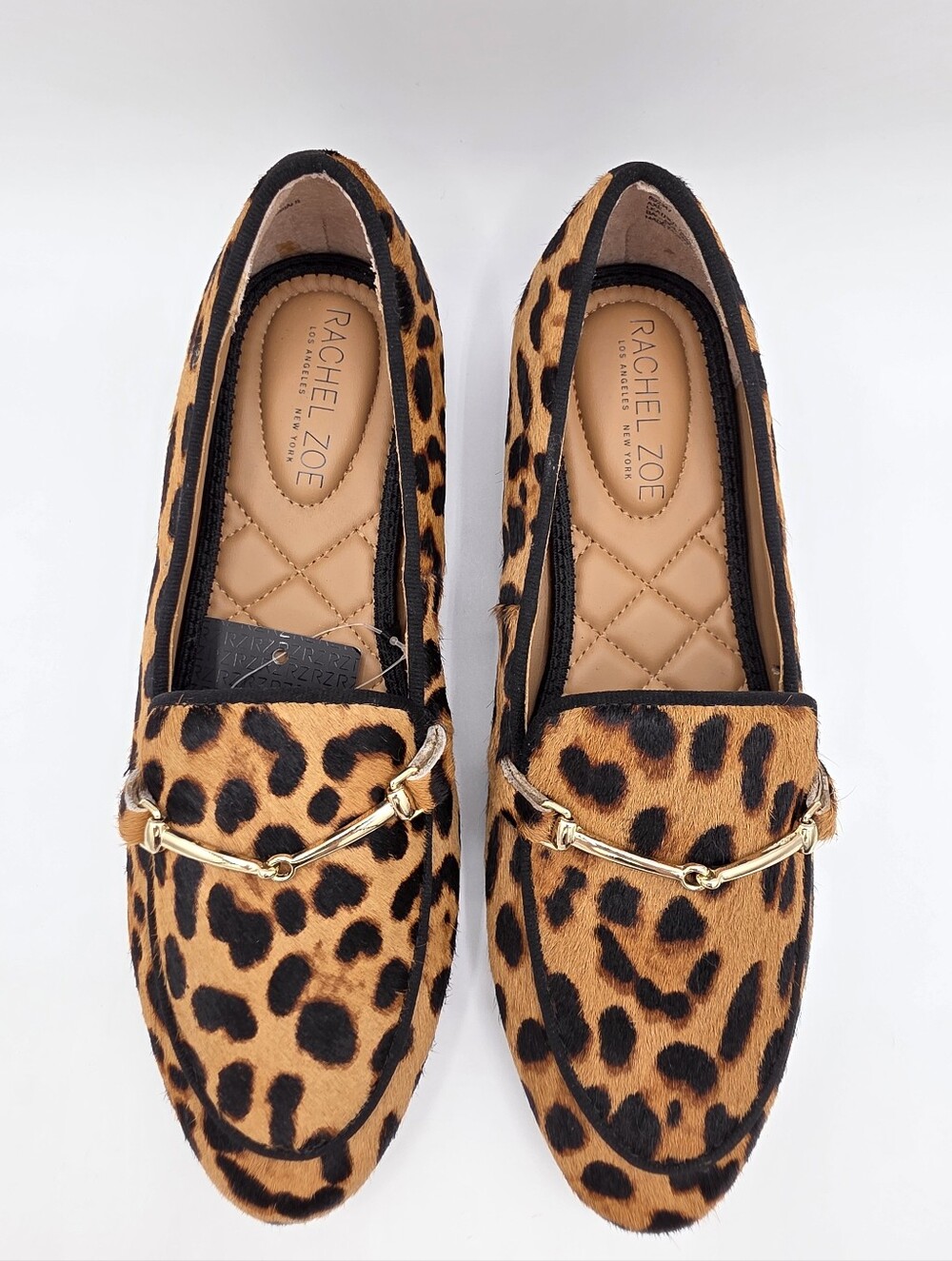 Rachel Zoe Leopard Calf Hair Loafers Gold Bit Flats NWT 7.5